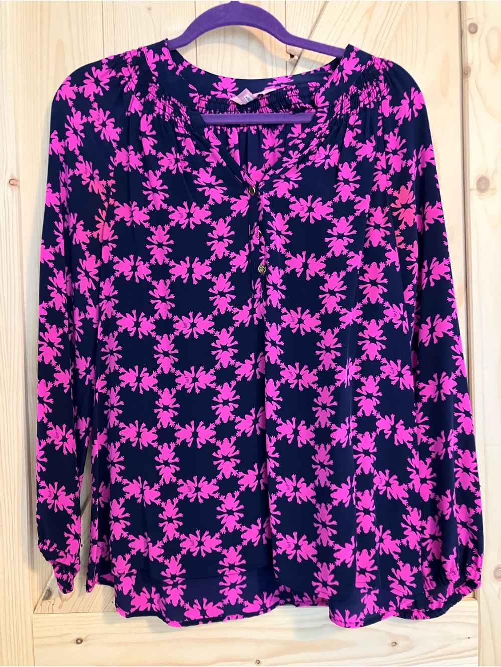 Lilly Pulitzer Elsa 100% Silk Top blouse - Get Hoppy frog print